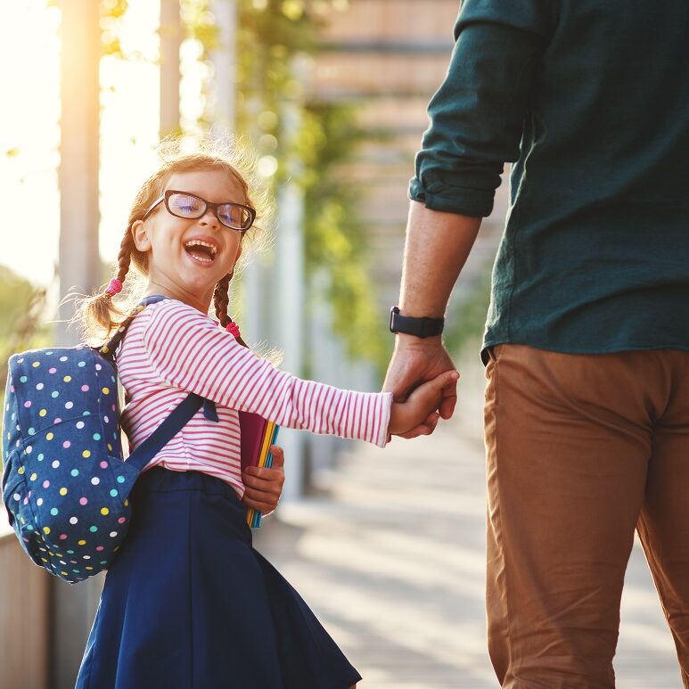 First,Day,At,School.,Father,Leads,A,Little,Child,School